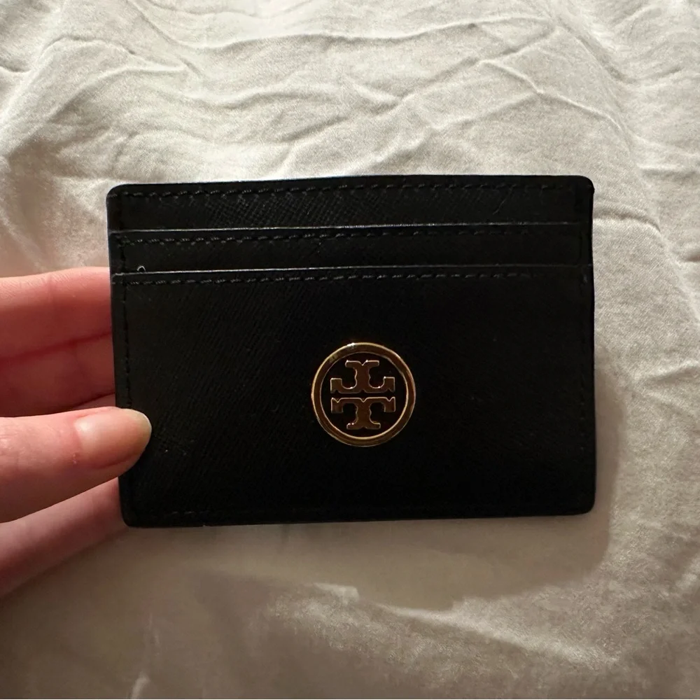 Tory Burch Black Card Case with Gold Logo - Picture 1 of 4